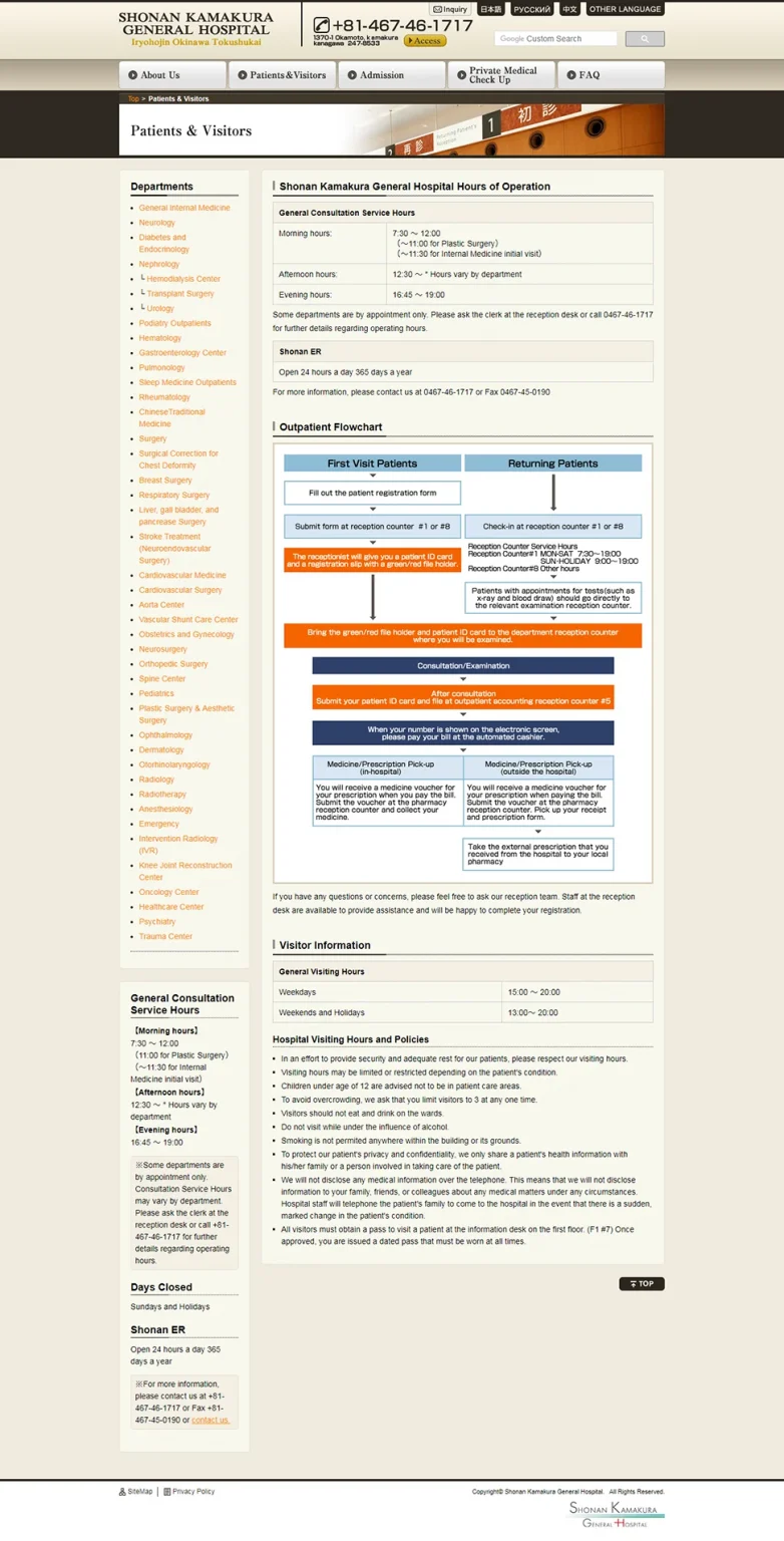 [Shonan Kamakura General Hospital English Website] For Patients Page