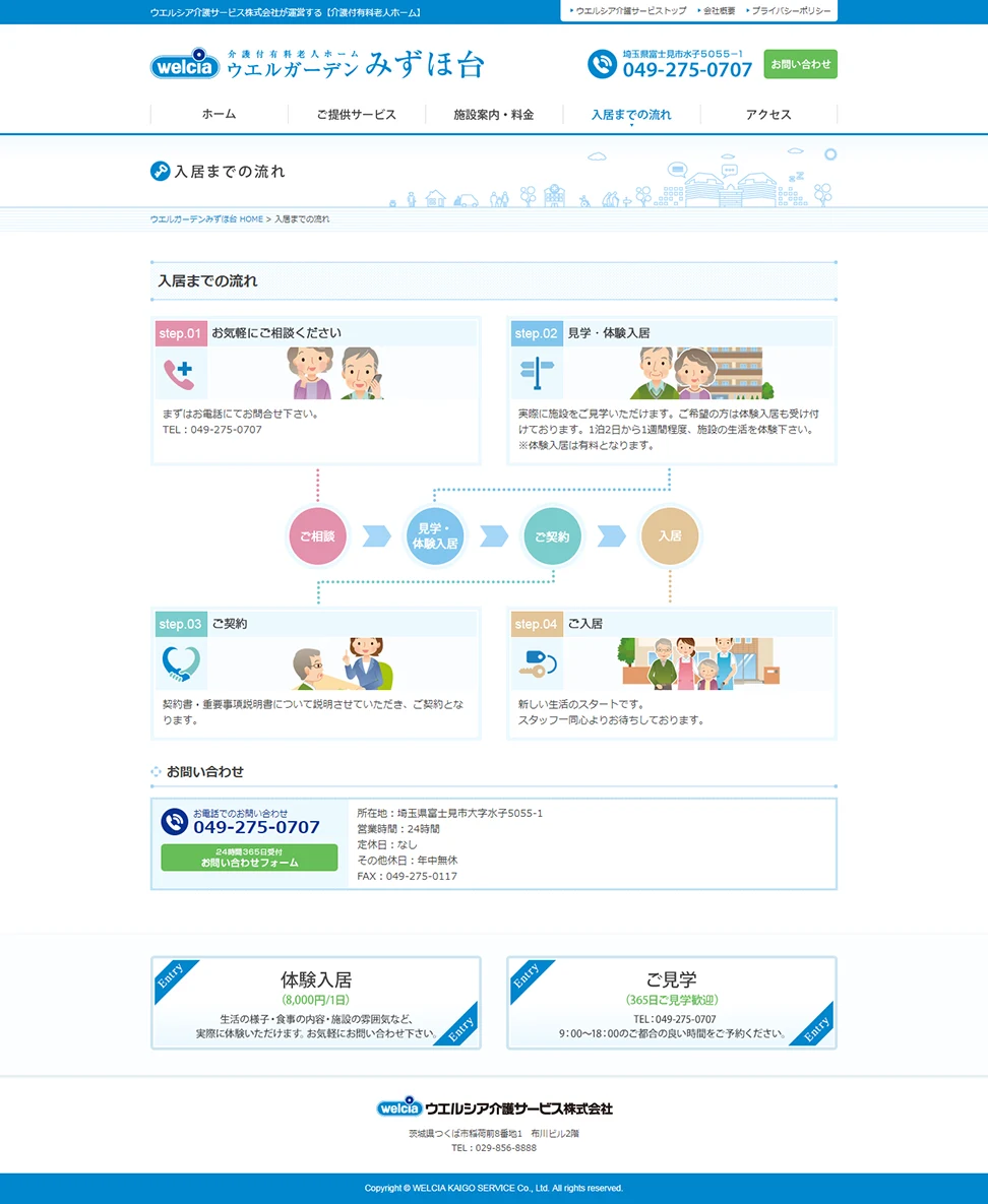 [Welcia Care Service Welgarden Mizuhodai] Steps to Admission Page