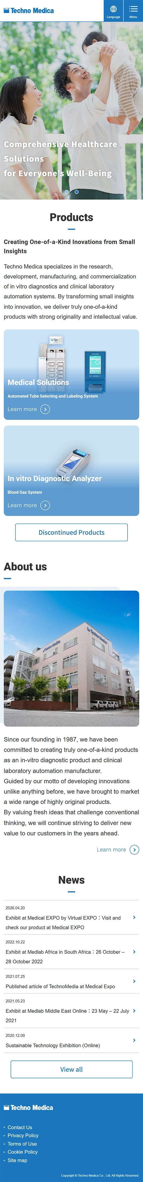 [Techno Medica / Medical Device Manufacturer] English Home Page | Mobile View